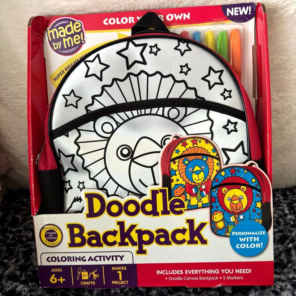 Made By Me Color Your Own DOODLE BACKPACK & 5 Super Bright Markers Ages 6+